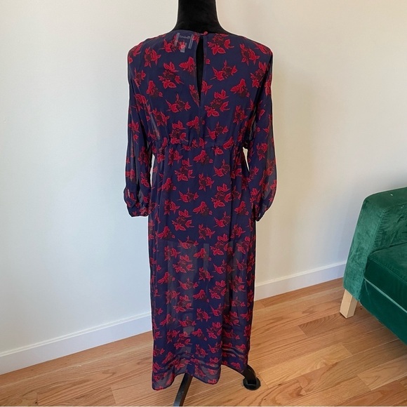 Madewell No.6 Vintage Rose Blue Red Silk Floral Printed Silk Magical Dress EUC 6
